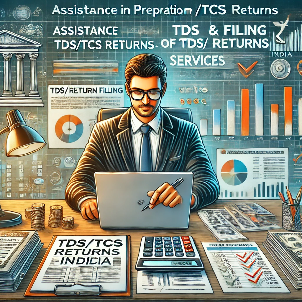 DALL·E 2025-02-14 07.45.10 - A highly detailed and sharp illustration representing Assistance in Preparation & Filing of TDS_TCS Returns services. The image features a professiona